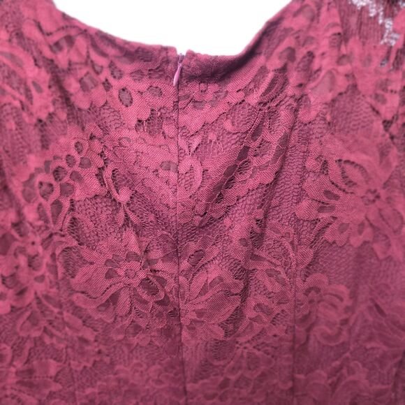 DRESSYSTAR Midi A-line Dress Lace Overlay Fit and Flare Burgandy 3/4 Sleeves XL - Picture 6 of 11
